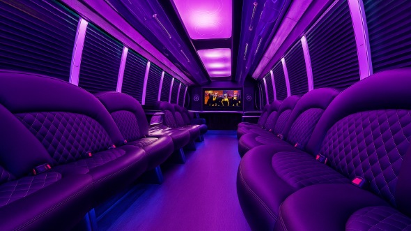 Interior of Charter Bus Company North Bethesda's Party Bus in North Bethesda